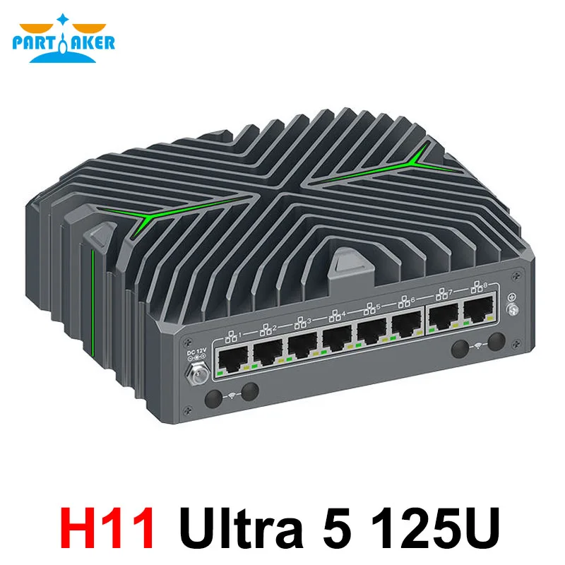 Partaker 14th Gen 8 Lan Firewall Mini PC Intel Core Ultra 5 125U DDR5 M.2 NVME HD DP Type-C Triple Display Firewall Appliance