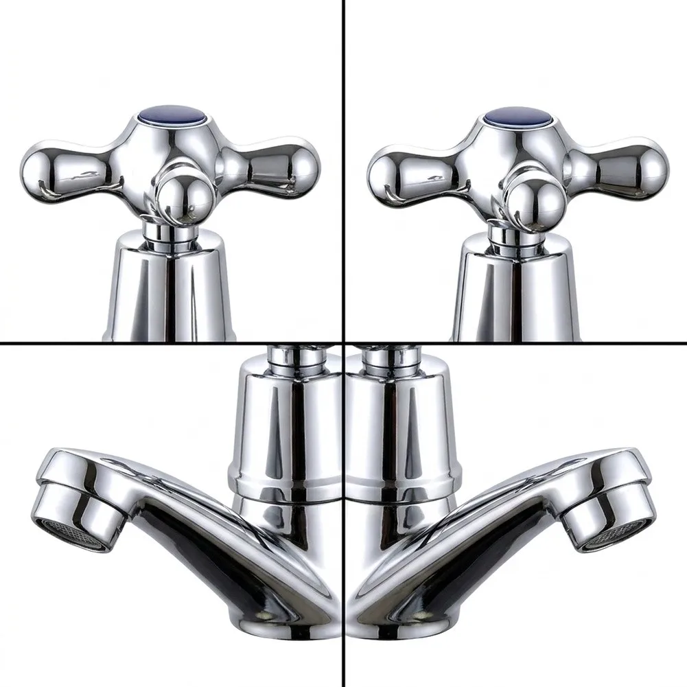Hot Cold Mixer 15*15*5cm Twin Bathroom Faucet Built-in Copper Core Leak-resistant Design Dual-hole Installation