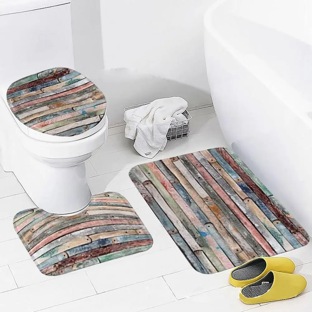 1 Set Bath Mat Set Anti-Slip Shower Mat Floor Pad Coral Velvet Water Absorbent Doormat Shower Rug For Home Bathroom Decoration