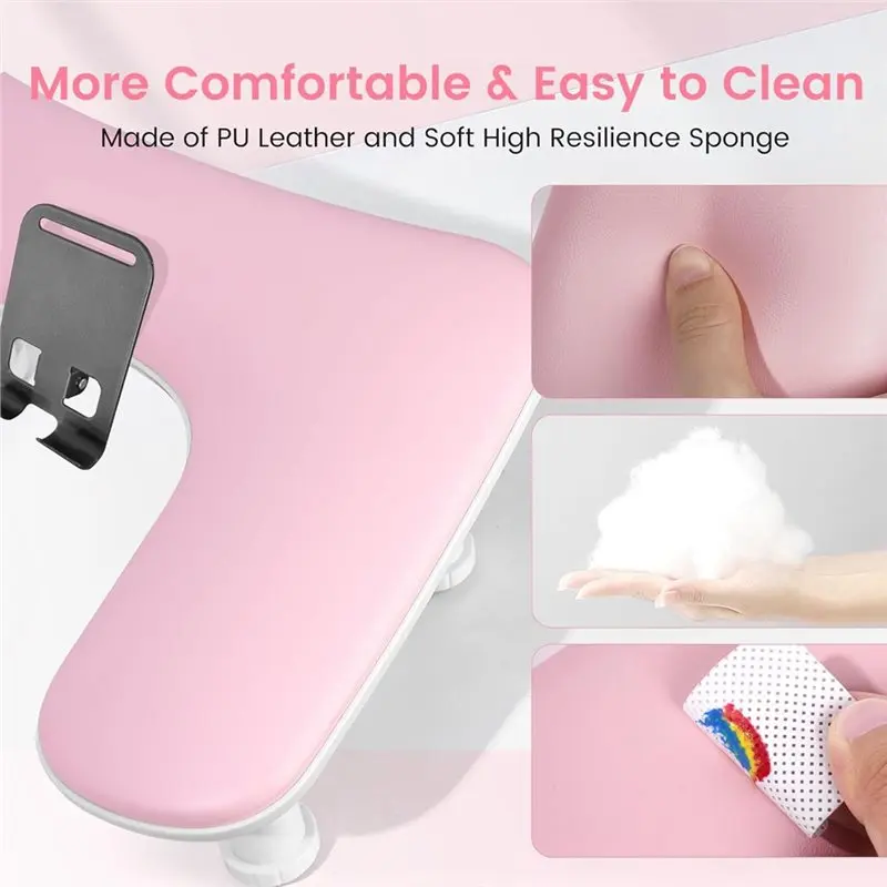 Arm Rest For Nails Tech,Manicure With U-Shaped Design, Rotating Phone Stand, And Height Adjustment Pink