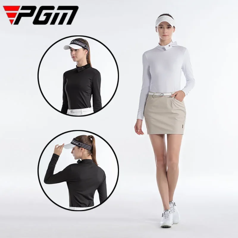 PGM Female Round Neck Slim Golf Bottoming Shirts Women Long Sleeve Soft Sports Underwear Elastic Casual Tennis Golf Tops