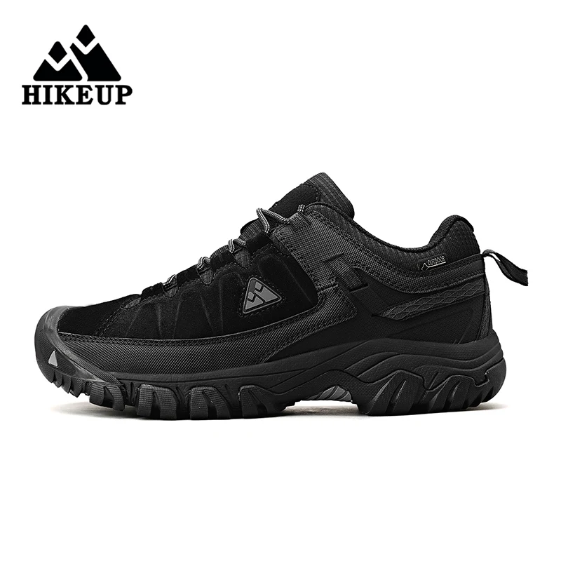 HIKEUP New Men Hiking Shoes High Quality Durable Leather Climbing Shoes Outdoor Walking Sneakers Rubber Sole Factory Outlet