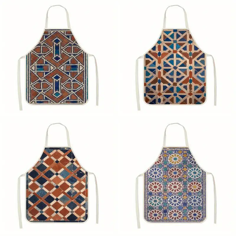 

Geometric Pattern Aprons Linen apron, suitable for kitchen cooking, parent-child interaction, painting and other scenarios