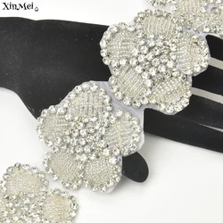 5pcs Crystal Rhinestone Flower Applique Hotfix Glass Beaded Bridal Patches Wedding Dress Belt Decoration Motif DIY Accessories