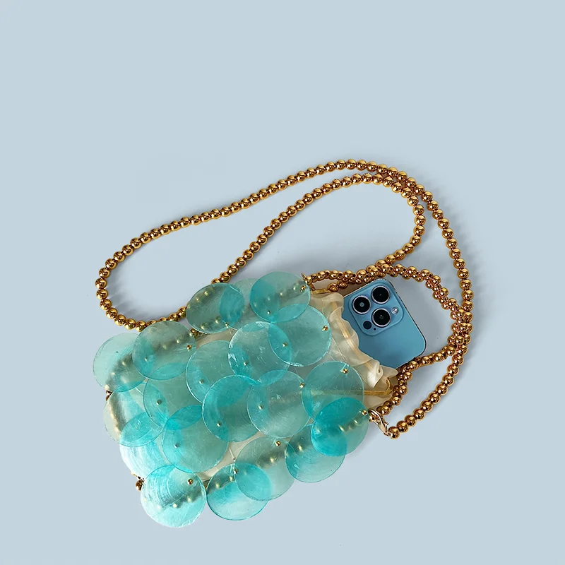 حورية البحر الأميرة مقياس السمك البريق اليدوية النسيج تألق حبة حقيبة الهاتف اللؤلؤ حقيبة يده حقيبة كروسبودي