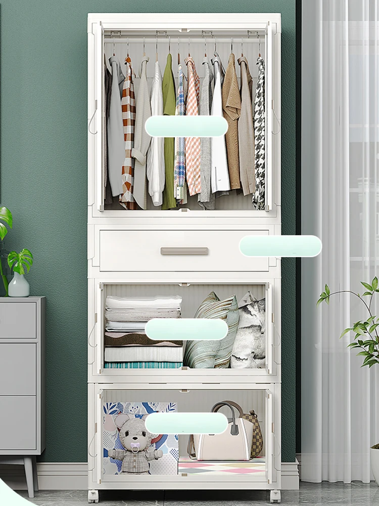 Transparent Foldable Wardrobe,Storage Container, Wheels at Bottom,Closet Cabinet Bedside Organizer, Large Folding Bins