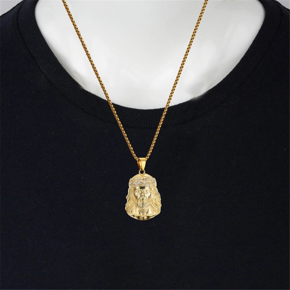 

Hip Hop Iced Out Bling Jesus Head Pendant Male Gold Color Stainless Steel Christian Necklace For Men Religious Jewelry Gift 2025