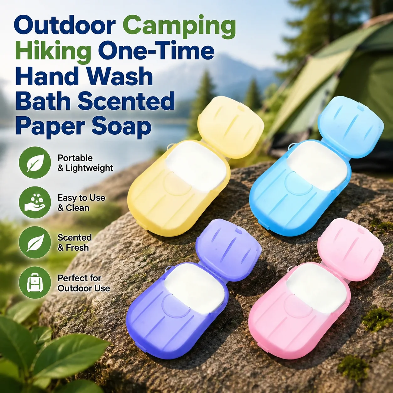 100 Pieces Mini Travel Soap Sheets Outdoor Camping Hiking One-Time Hand Wash Bath Scented Paper Soap with Plastic Box Foaming