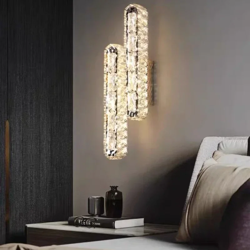 

SANDYHA Nordic Crystal LED Wall Lamp Long Strip Bedroom Night Light Bedside Lighting Fixture Home Decoration Living Room Study