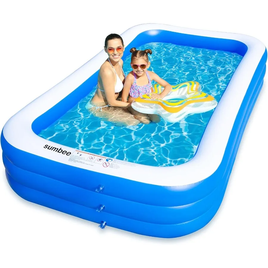 Piscina Gonfiabile per Bambini e Adulti 120x72x22 Pollici, Grande Piscina Rettangolare Gonfiabile per Famiglia, Giardino, Esterni