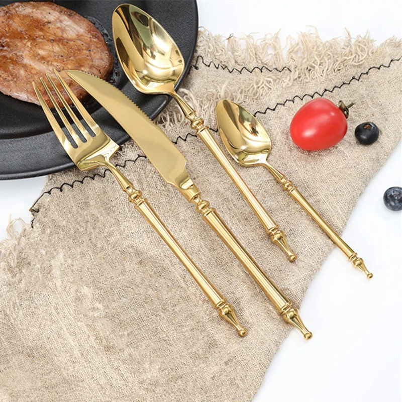 New High Quality 304 Stainless Steel Green Gold Cutlery Set Golden Flatware Set For 6 Tableware Dinnerware Dishwasher Safe