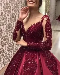 Elegant V Neck Long Sleeve Wedding Party Women Dresses For Engagement Party Evening Dress