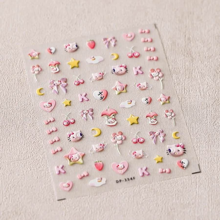 1PCS New Sanrio Hearts Hello Kitty 5D Nail Stickers Advanced Nail Art Decoration Cartoon Kuromi Melody Nail Art Stickers