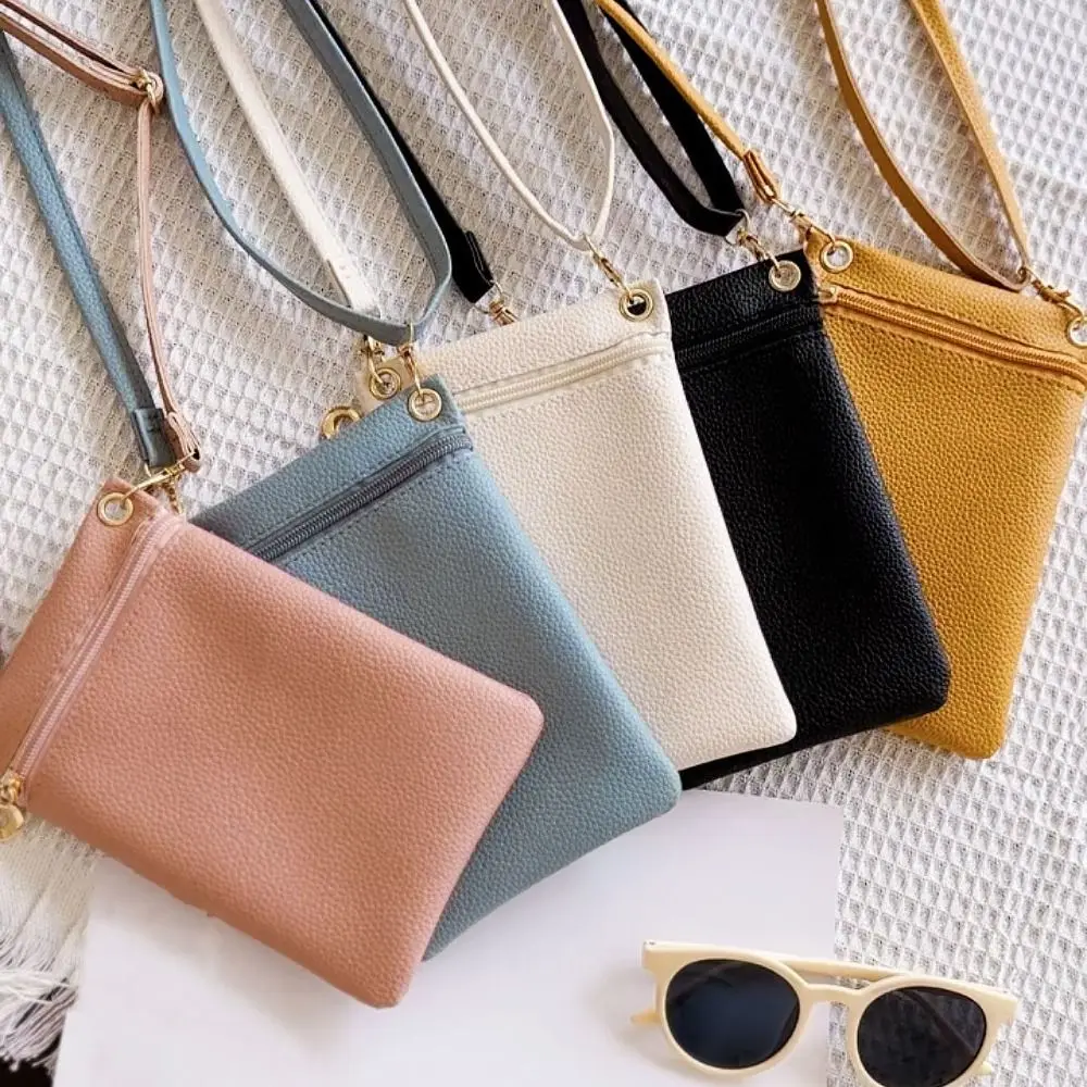 

PU Litchi Pattern Mini Crossbody Bag Sweet Color Shoulder Bag Mobile Phone Storage Bag Single Shoulder Convenient