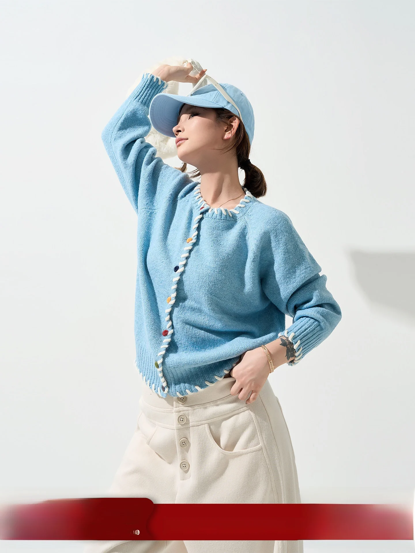 

Loose Knitted Long Sve round Ne Sweater Coat Women's Autumn Winter Faion Design Loose Cardigan Top Color Bule