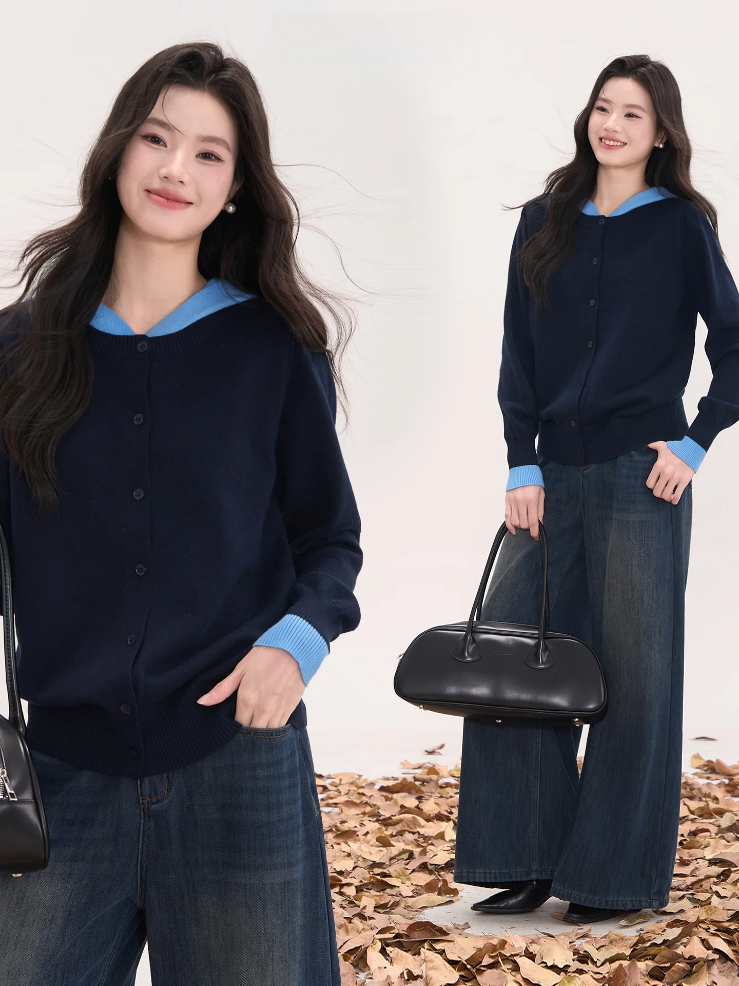 

Вязаный кардиган с капюшоном Heme для женщин, осенне-зимний, утепленный, мягкий, универсальный, в стиле пэчворк, имитация двухслойности, повседневный, с длинными рукавами