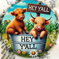 Celtic Cow Metal Wall Art - Rustic Sunflower Welcome Sign for Farmhouse & Garden Decor