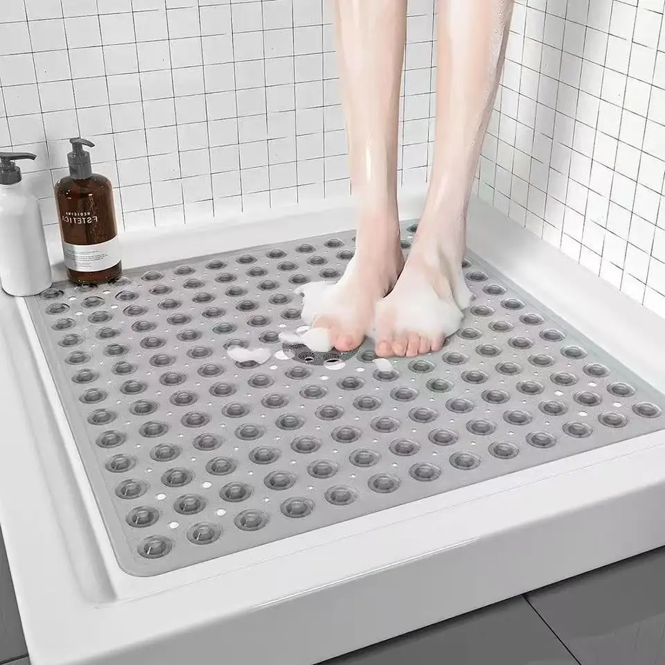 Square Bathroom Non-slip Mildew Mroof Waterproof Soft PVC Shower Foot Massage Floor Rug Bathtub Carpet With Suction Cup Pad