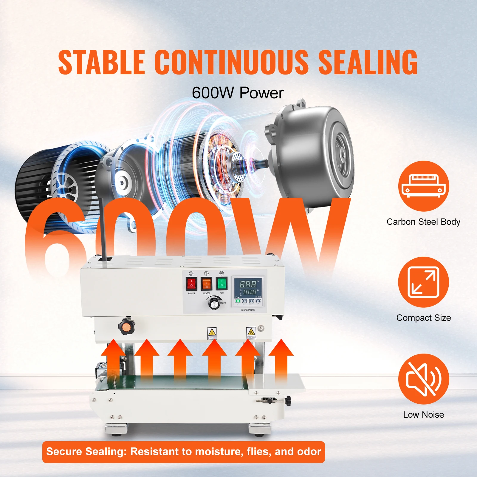 SucceBuy เครื่องซีลปากถุงแนวตั้ง 6-12 มม. ความกว้างซีลต่อเนื่องเครื่องซีลปากถุงสําหรับ 0.02-0.8 มม. ถุงพลาสติกภาพยนตร์บรรจุ