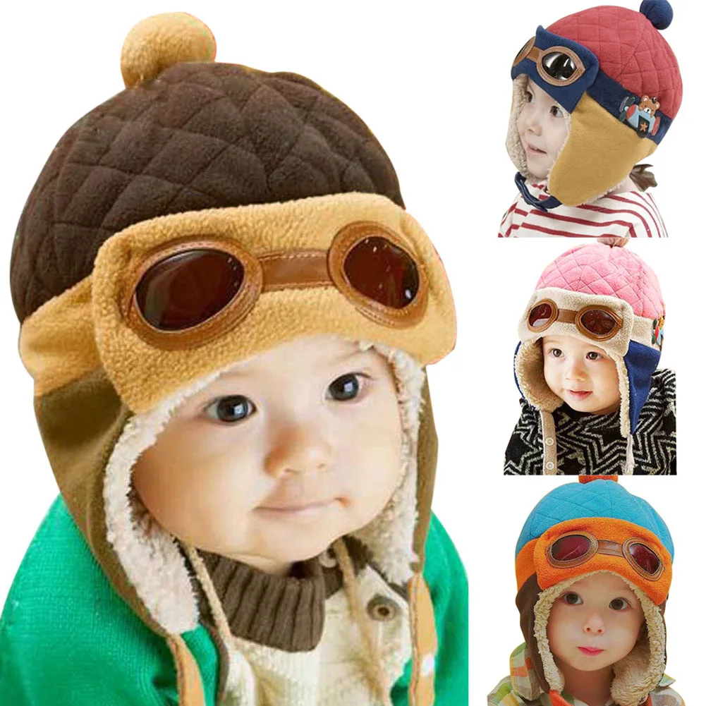 

New Children Pilot Hats Fashion Boys Girls Aviator Hat Earmuffs Beanies Kids Baby Autumn Winter Warm Earflap Ear Protection Cap