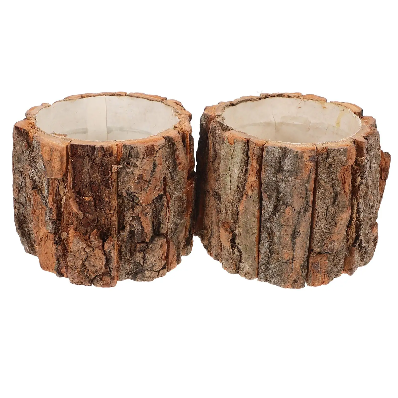 

2pcs Pastoral Bark Flower Bucket Waterproof Rustic Planter Log Arrangement Wood Vase Tree Bark Containers Planting Barrel