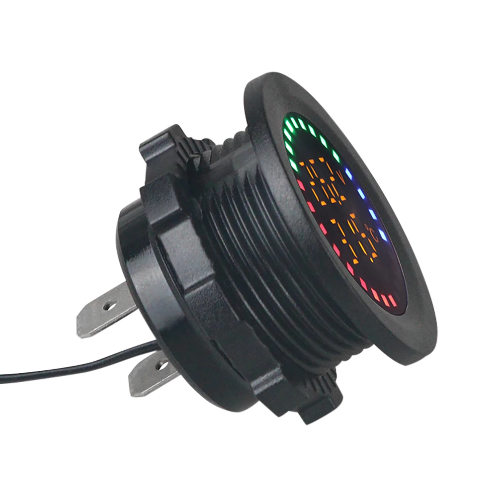 12-24V Car Round Color Screen Temperature Voltmeter Auto Voltage Test Dual Display Digital Measurement for Car Motorcycle RV