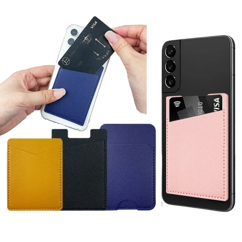 Hot Sale Leather Cell Phone Wallet Case Mobile Phone Credit ID Card Holder Pocket Fashion Self-Adhesive Sticker Card Bag