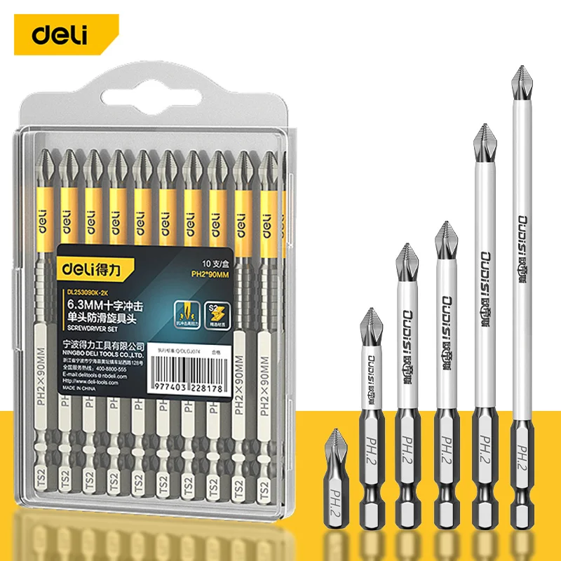10/20PCS PH2 Slagschroevendraaier Bit Set Magnetische Kruisschroevendraaier Set Klopboor Schroef Gelegeerd Staal Antislip kruisschroevendraaier