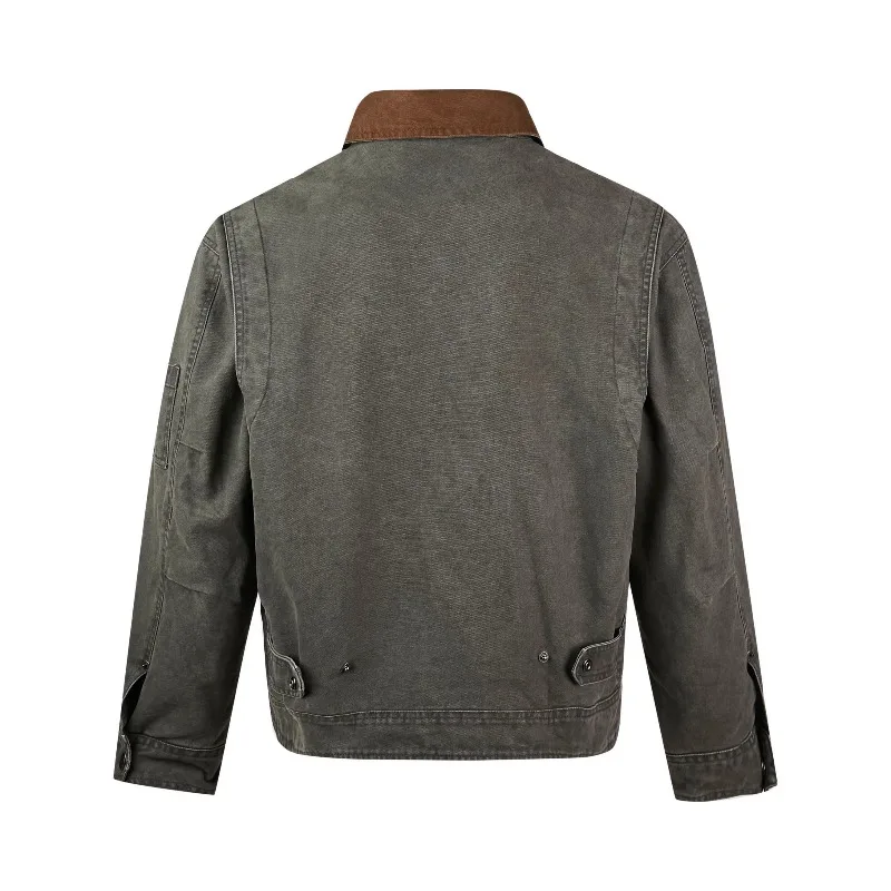 New 2025 Autumn Winter Vintage Casual Outerwear Washed Jacket Men Contrast Suede Collar Utility Workwear Coat for Men
