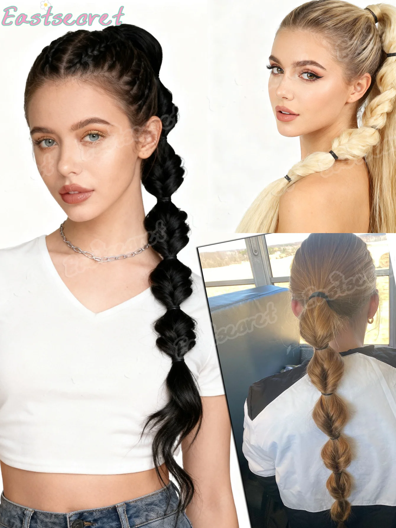 EAST-extensiones de trenzas largas sintéticas de 20 pulgadas, pelo trenzado sintético, linterna, cola de caballo con burbujas para mujer