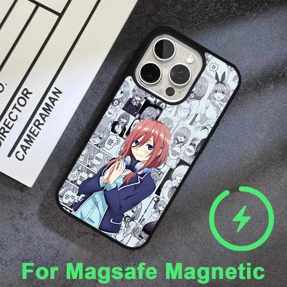 Miku Nakano quintillizas Phone Case For iPhone 15 14 13 12 11 Pro Max Plus  Magsafe Black Soft Cover