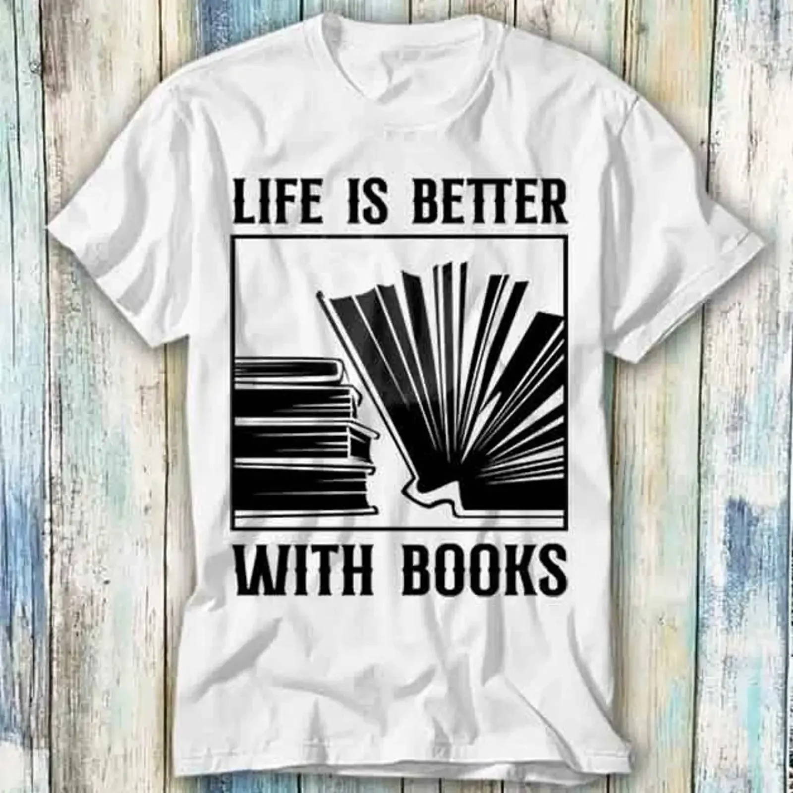 T Shirt Buch Spruch Leben ist besser mit Büchern Meme Geschenk Top 1019 vintage Washed Breathable Comfortable Stylish Slightly