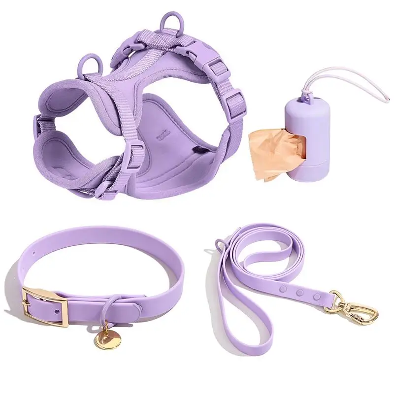 PVC Upgraded Gold Hardware Buckle Dog Leash Dog Collar Pet Harness Set Dog Harness Vest Style