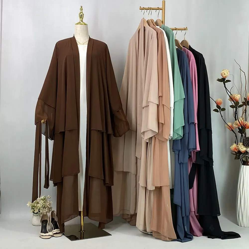 

Muslim Women Chiffon Open Abaya Dubai Kaftan Turkey Kimono Dress Gown Eid Ramadan Islamic Jalabiya Longue Femme Musulmane Robe