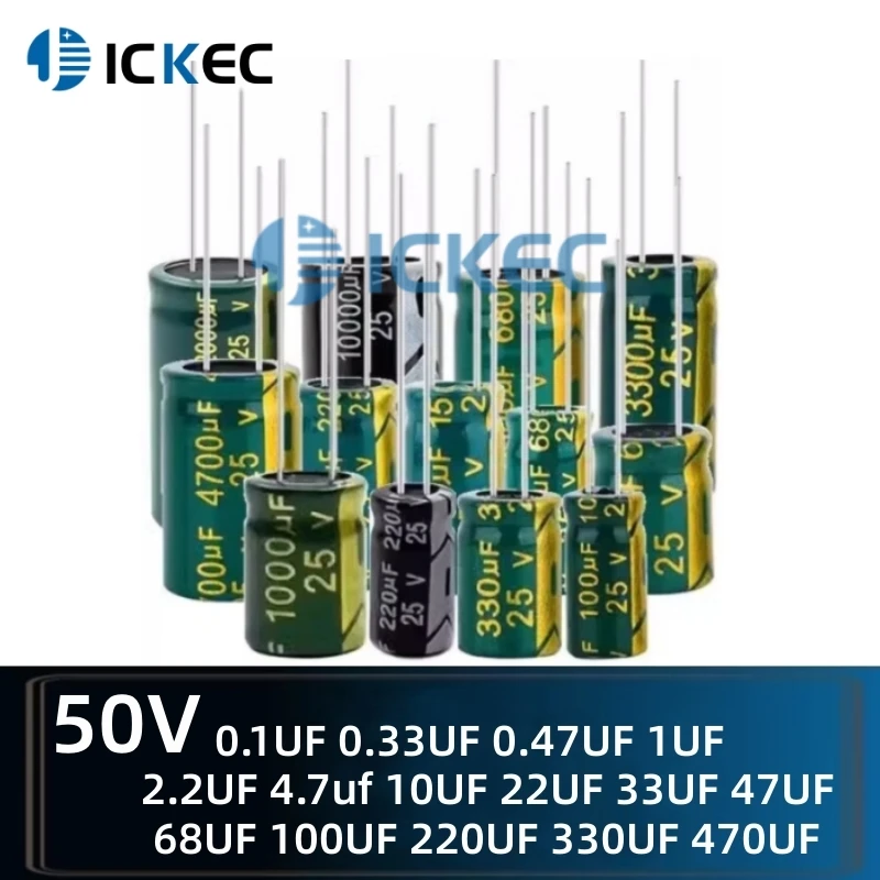 

Leaded Inline Electrolytic Capacitors 50V 0.1UF 0.33UF 0.47UF 1UF 2.2UF 4.7UF 10UF 22UF 33UF 47UF 68UF 100UF 220UF 330UF 470UF