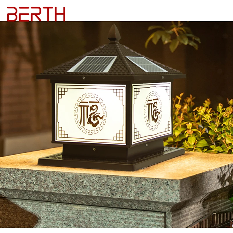 

BERTH Outdoor Solar Post Lamps Vintage Chinese Pillar Lights LED Waterproof IP65 for Home Villa Courtyard Garden