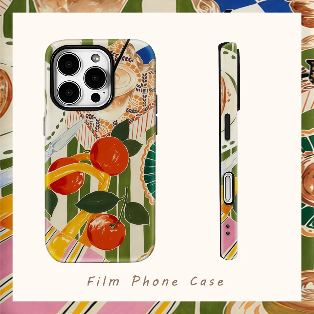 الحمضيات نزهة جراب هاتف آيفون 17AIR 16E 16 15 14 13 12 11 17 برو ماكس زائد طبقة مزدوجة الغطاء الخلفي