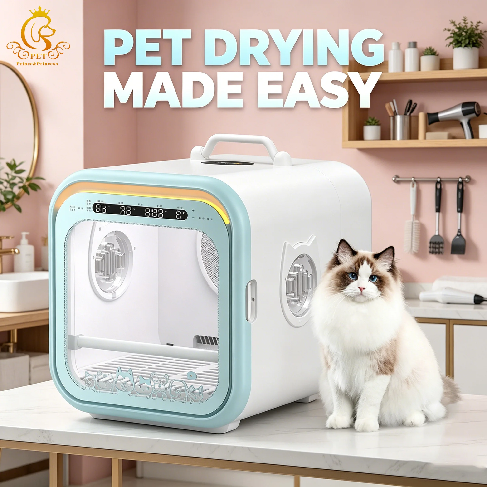 

Automatic Portable Foldable Pet Drying Box Ultra Quiet Smart Temperature Control 360 Degree Drying 67L Capacity