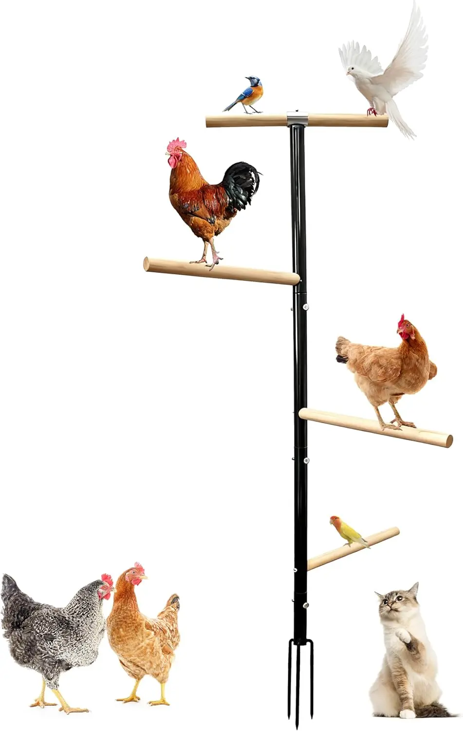 

Large Chicken Perch Toys for Coop,Wooden Chicken Roosting Bars with 3 Legs Metal Ground Plug,1.25-Inch Thickened Steel Pipe, Imp