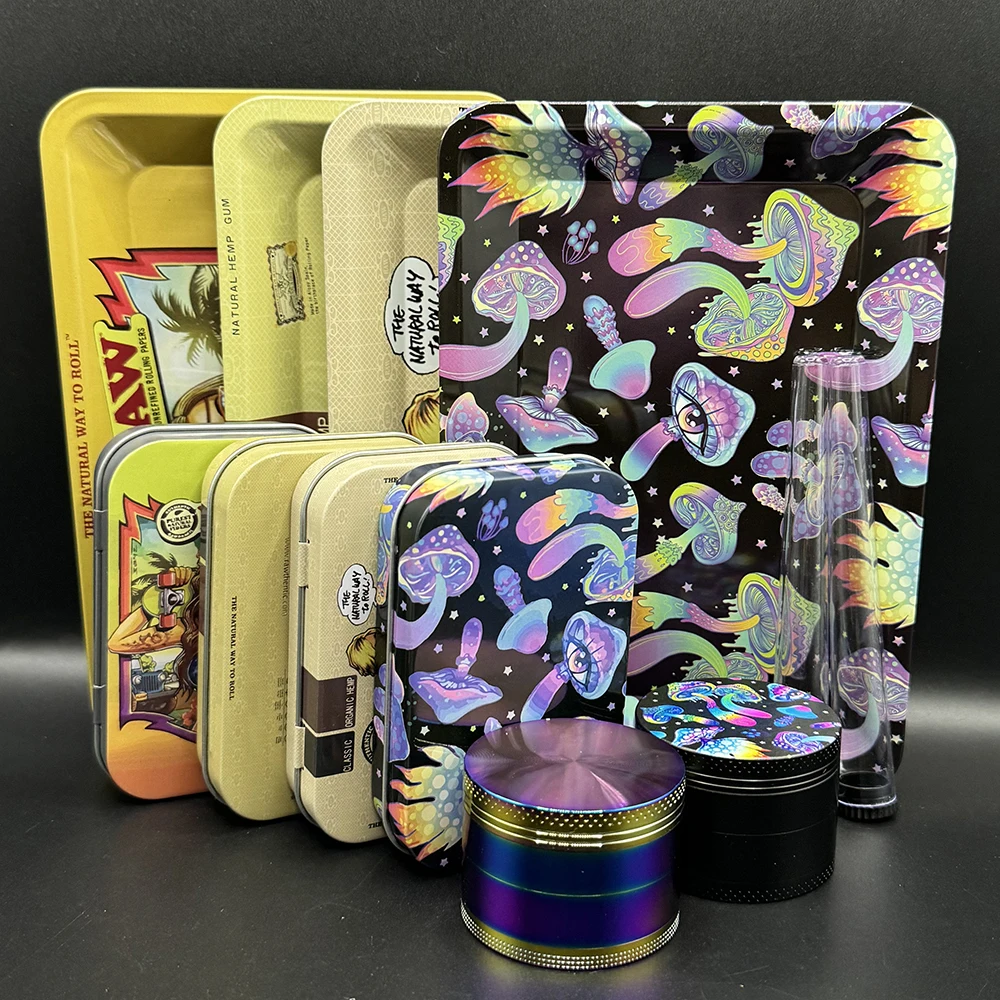 115mm Plastic Tobacco Storage Tube Box Container Metal Rolling Tray Grass Grinder Crusher Smoke Herbal 5 Packs Tobacco Kit Set