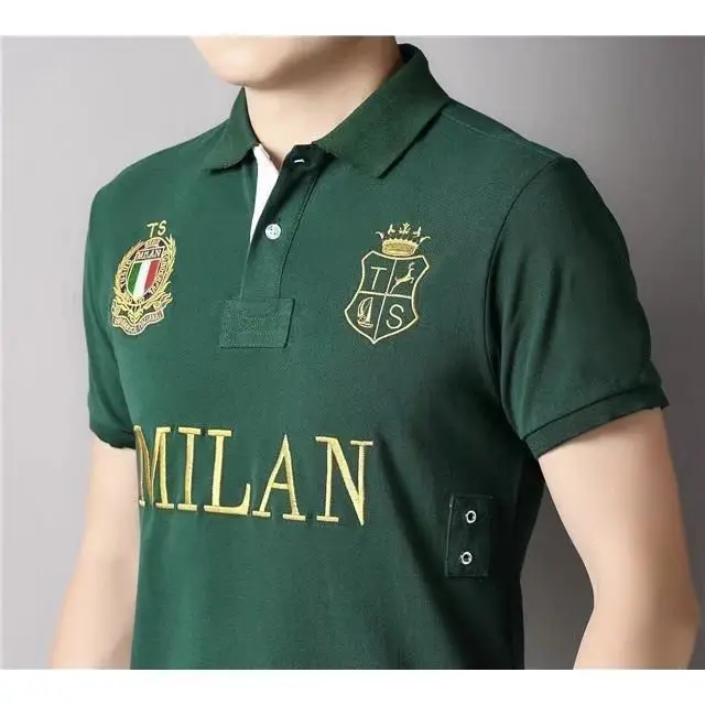 2024 New Summer Italy Men\'s Polo Shirt Green Plus EU Size 7XL Short Sleeve MILAN Embroidery Casual Sports Collar T Shirt for Man