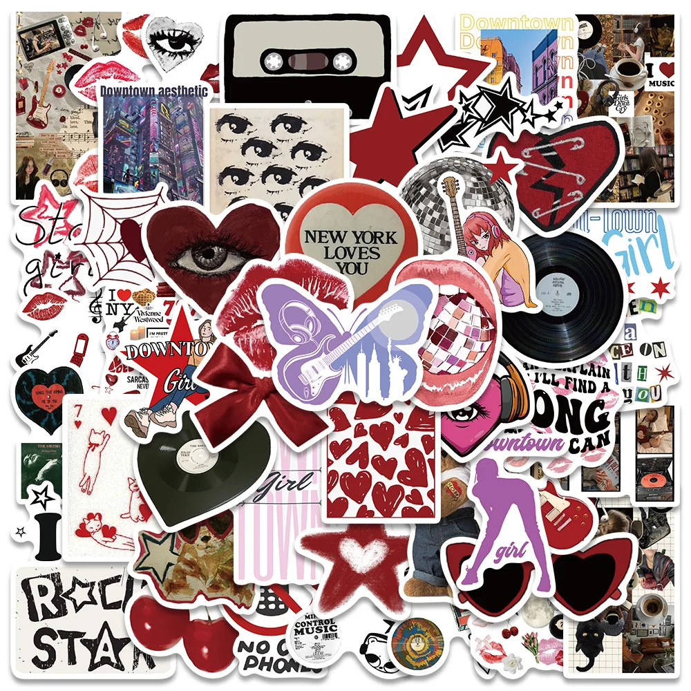 

50pcs Downtown Y2K Girls Stickers INS Style Cool Decals For Kids Water Bottle Laptop Suitcase Skateboard Guitar Phone Stickers