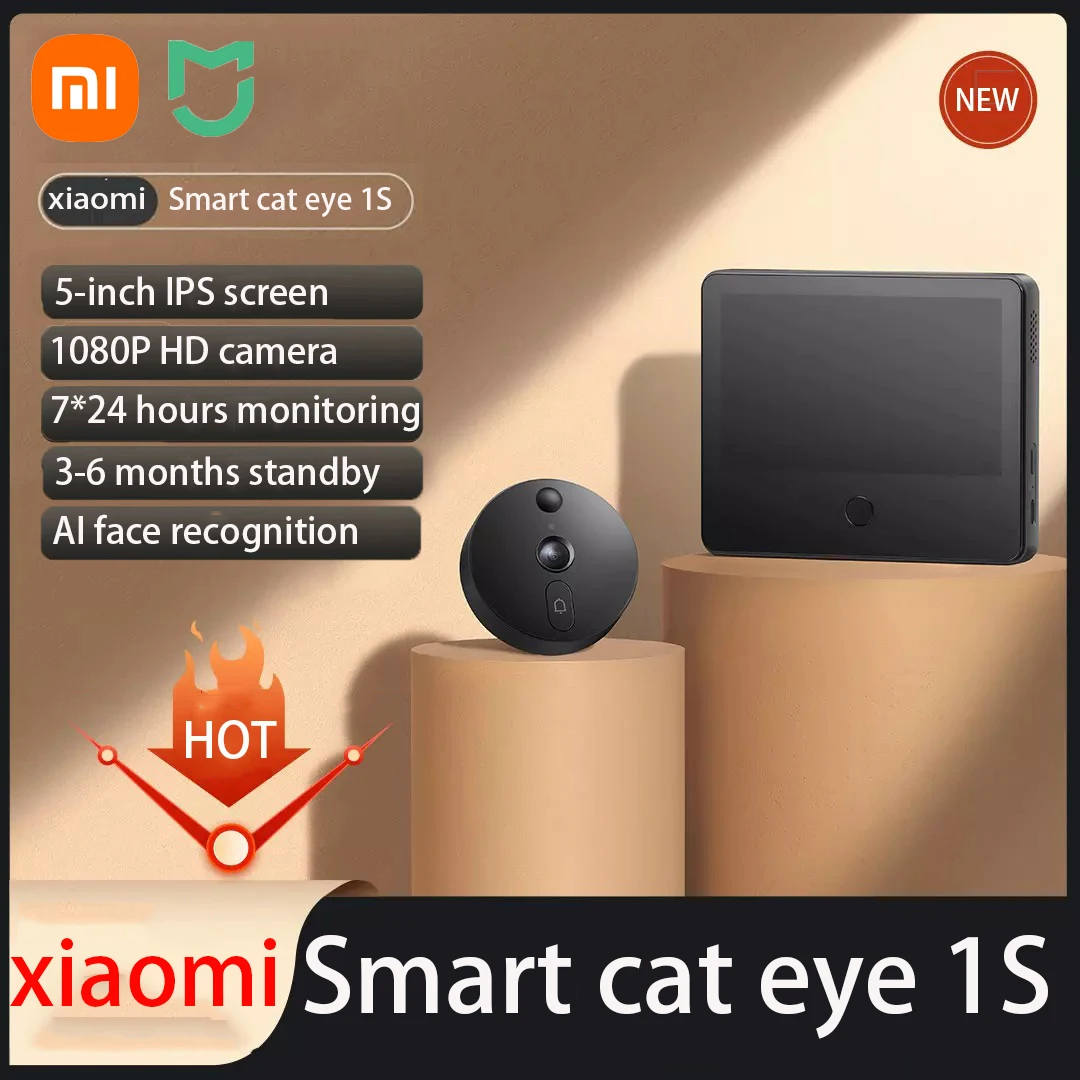 Дверной Видеозвонок Xiaomi Smart Cat Eye 1S, умная зеркальная камера с 5 дюймовым IPS экраном, ии, ночное видение, распознавание лица, защита от кражи