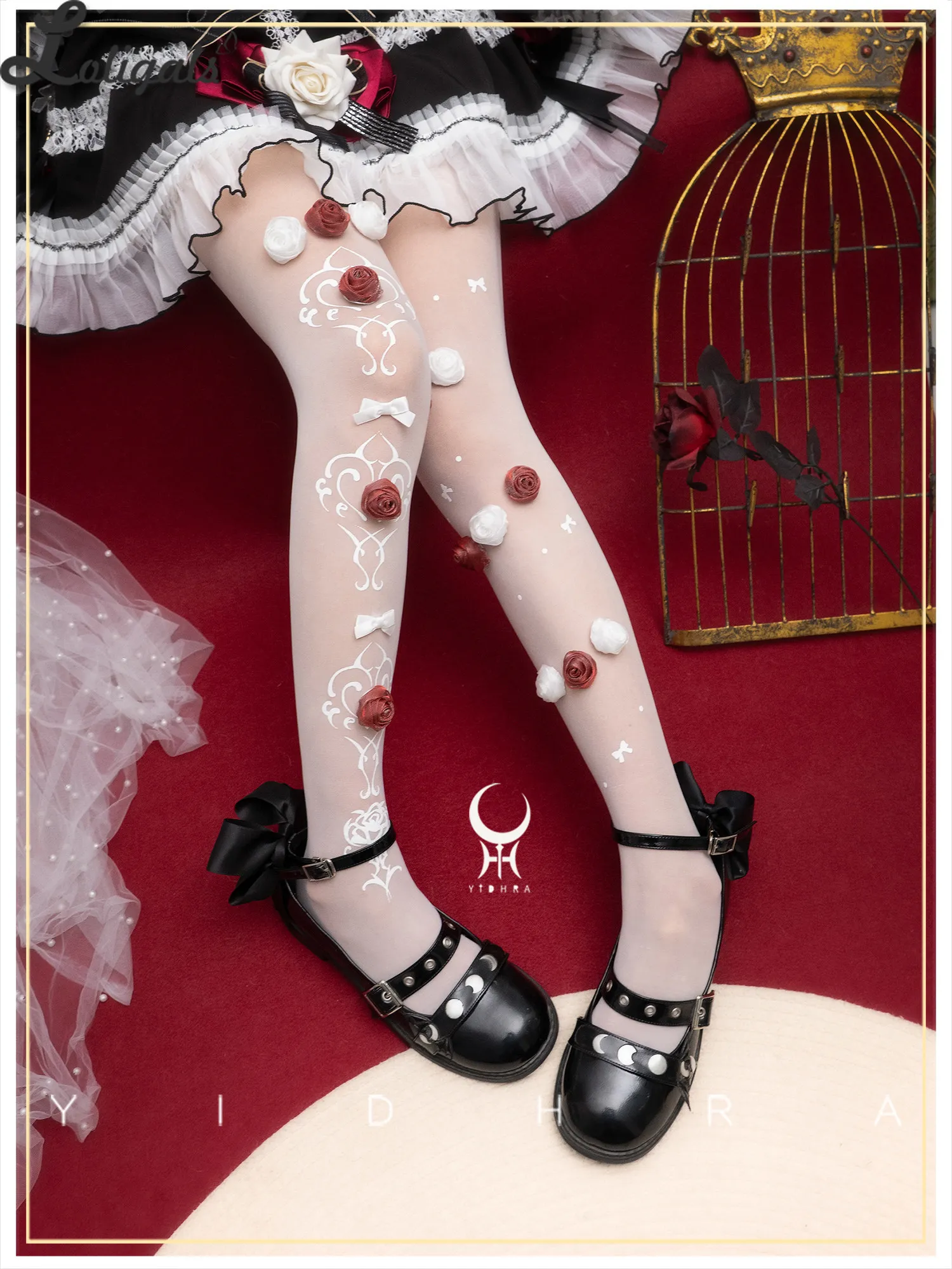 

Sweet Lolita Wedding Tights Gorgeous Rosette Flower Bridal Summer Pantyhose ~ Pride Witch By Yidhra