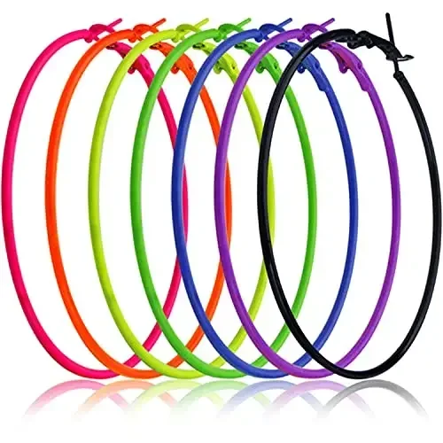 

7 Pairs Of Vintage Grommets Non Perforated Round Hoop Earrings Color Geometric Large Round Hoop Earrings for Women Party Gift