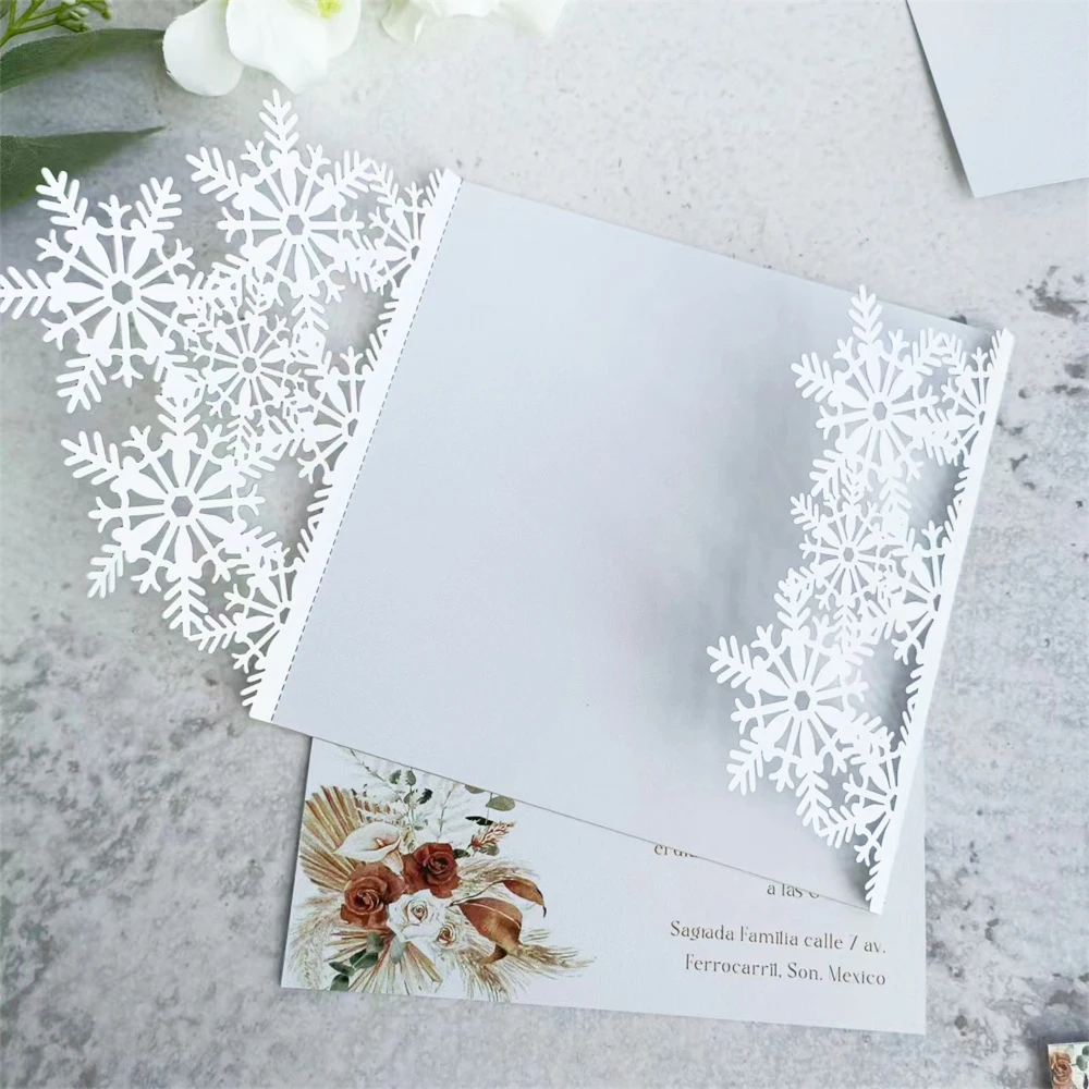 

50Pcs Snowflakes Customized Invitation Cards Set for Wedding Bridal Shower Birthday Announcement - Printable Insert Cards