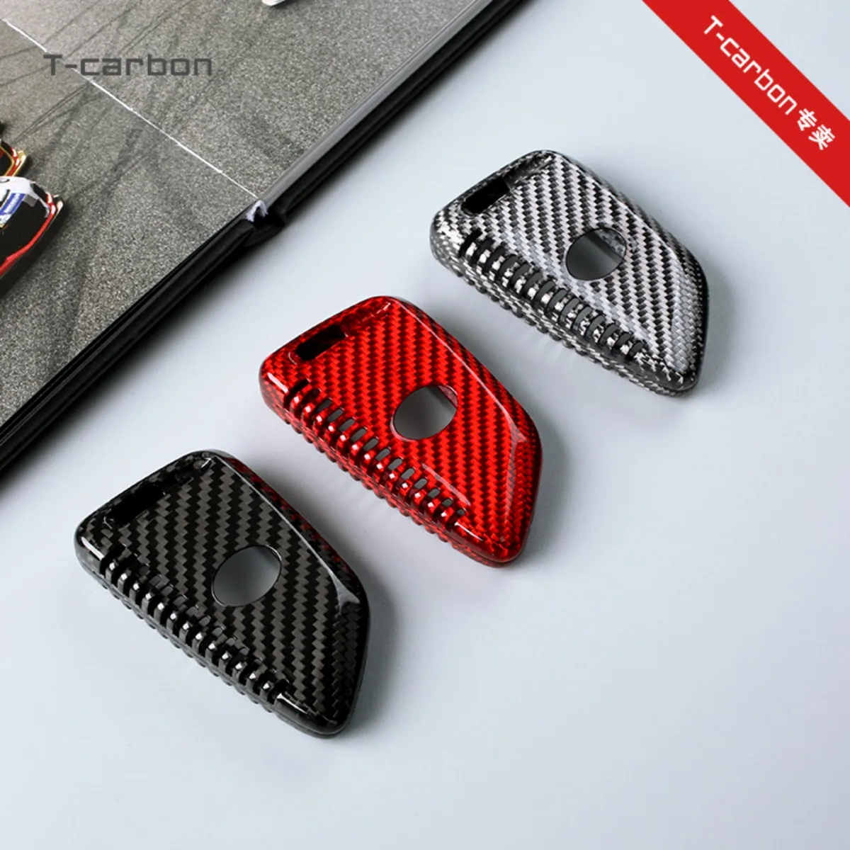 T-carbon Carbon Fiber Car Remote Smart Key Case Key Fob Case Holder Cover Trim For Toyota Supra A90 MK5 2019-2021
