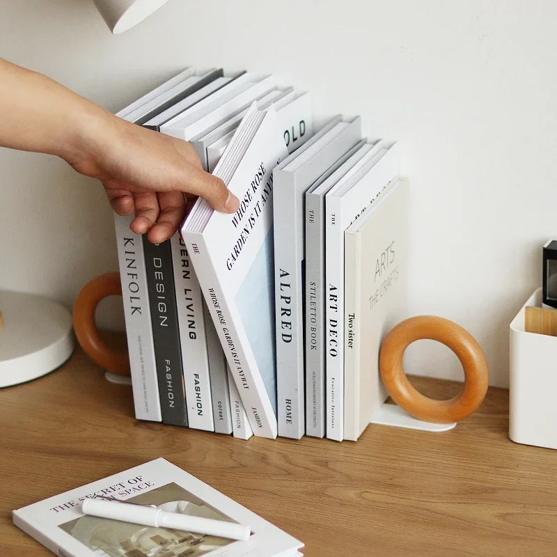 

Nature Wooden Book Stand Unique Donut Design Desk Organizer Desktop Book Ends Stand Book Holder Shelf Desk Home Office Decor