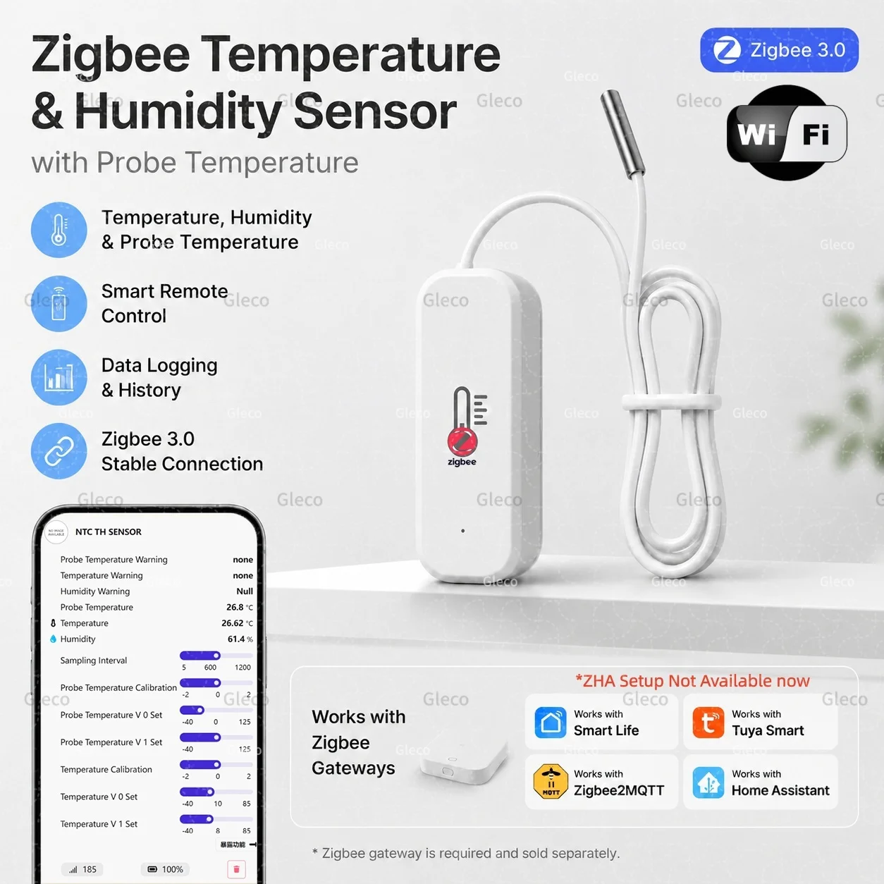 Image of Zigbee/WLAN Temperatur- und Feuchtigkeitssensor Sonde Thermometer Smart Home Automation Aquarium Kühlschrank Wein Für Zigbee2mqtt TUYA Hub