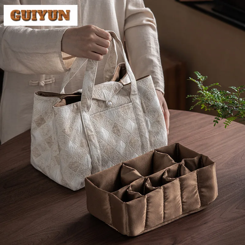Cotton Linen Sashiko Rhomboic Pattern Tea Cozies Boutique Tea Cozy For Teapot Portable Bag Travel Tea Set Bag Tea Ceremony Craft